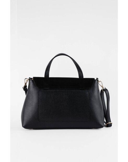 Row zwarte leren schoudertas - 28 x 20 x 10 cm