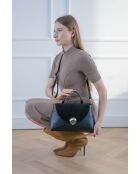 Row zwarte leren schoudertas - 28 x 20 x 10 cm