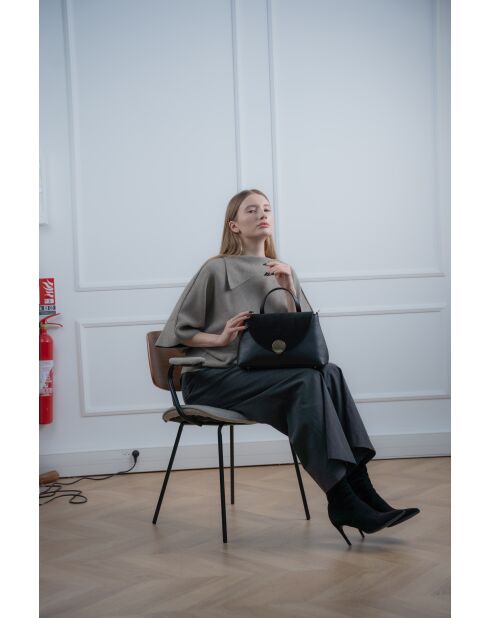 Row zwarte leren schoudertas - 28 x 20 x 10 cm