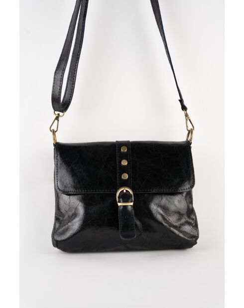 Otis zwarte leren schoudertas - 23 x 25 x 4 cm