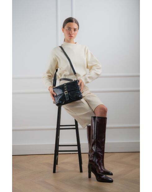 Otis zwarte leren schoudertas - 23 x 25 x 4 cm