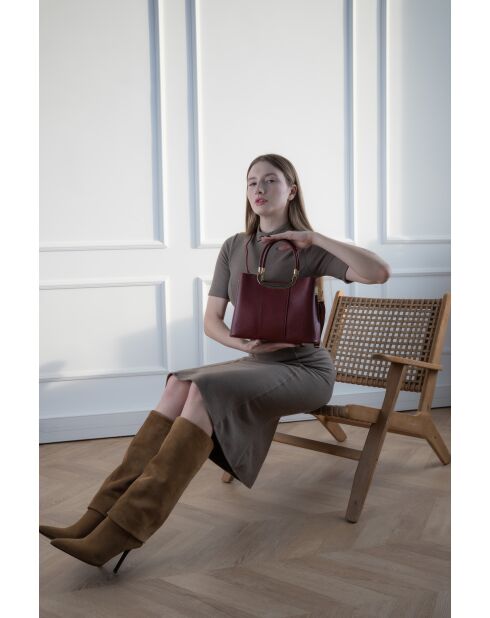 Olivia bordeauxrode leren schoudertas - 25 x 19 x 12 cm