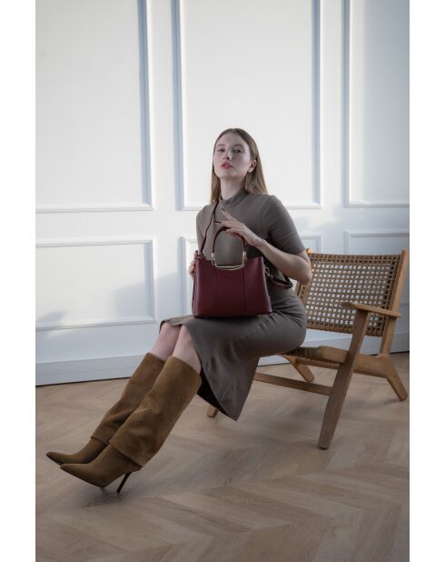 Olivia bordeauxrode leren schoudertas - 25 x 19 x 12 cm