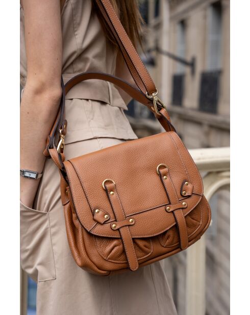 Sac à bandouliere en cuir Mini Jamily camel - 25 X 22 X 7cm