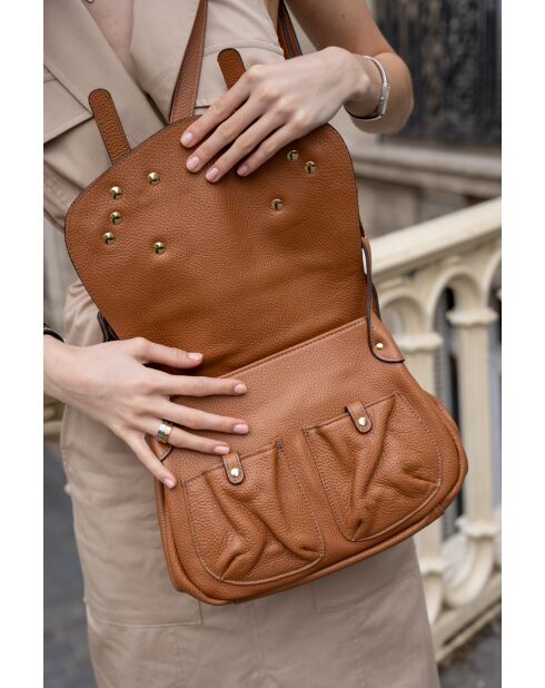 Sac à bandouliere en cuir Mini Jamily camel - 25 X 22 X 7cm