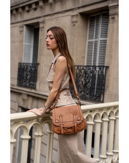 Sac à bandouliere en cuir Mini Jamily camel - 25 X 22 X 7cm
