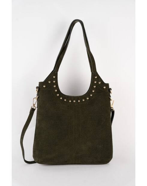 Dane grüne Schultertasche aus Veloursleder, 27 x 17 x 7 cm