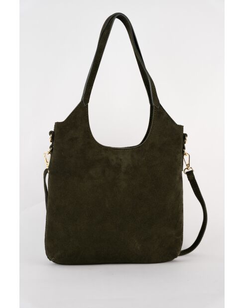 Dane grüne Schultertasche aus Veloursleder, 27 x 17 x 7 cm