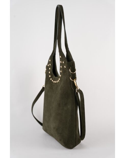 Dane grüne Schultertasche aus Veloursleder, 27 x 17 x 7 cm