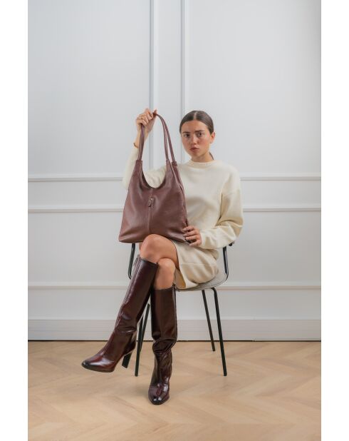 Borsa a tracolla Fred in pelle marrone - 39x35x8cm