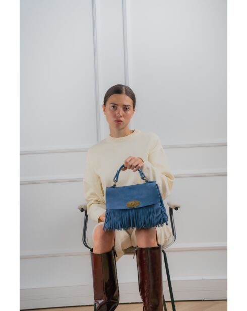 Louis Frange Schultertasche aus blauem Leder - 28x20x9cm