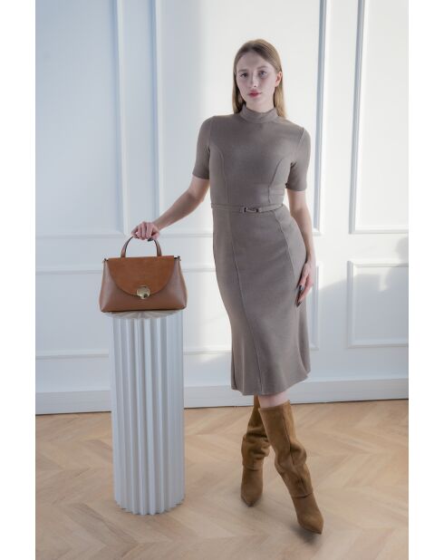 Row camel leren schoudertas - 28 x 20 x 10 cm