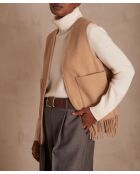 Leichte camelfarbene Weste mit Fransen von Billy Gi