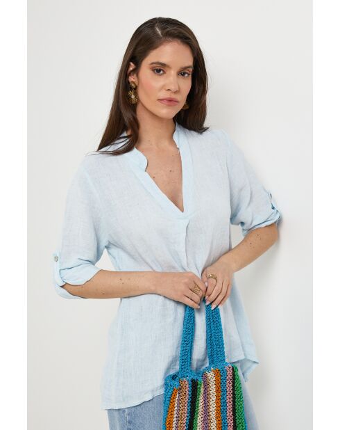 Top Maëlle 100% Lin ciel