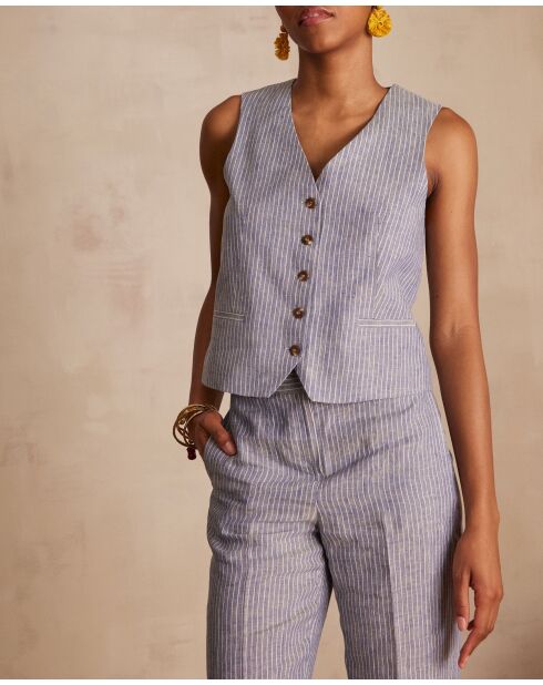 Gilet in lino a righe Cenia glacier