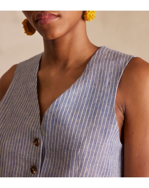 Gilet in lino a righe Cenia glacier