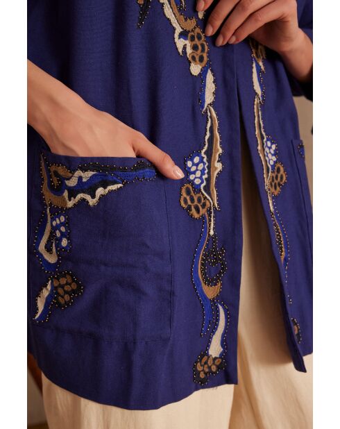 Geborduurde koningsblauwe jas Nouria B