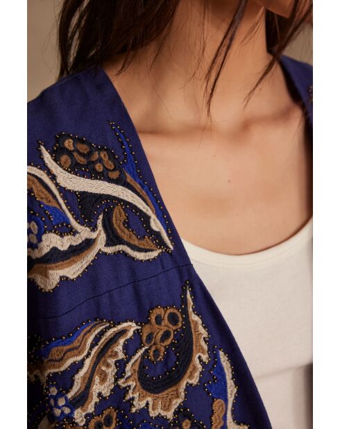 Geborduurde koningsblauwe jas Nouria B