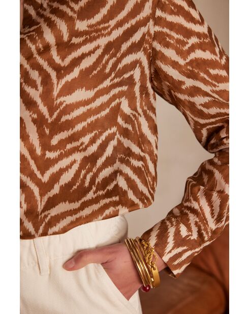 Colette Ch karamellfarbenes Hemd mit Zebradruck