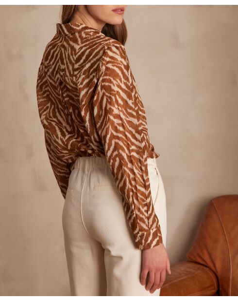 Colette Ch karamellfarbenes Hemd mit Zebradruck