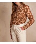 Colette Ch karamel hemd met zebraprint