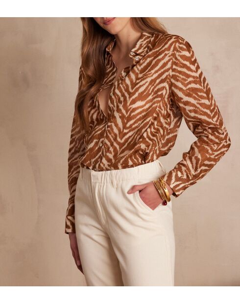 Colette Ch karamellfarbenes Hemd mit Zebradruck