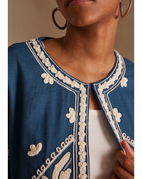 Cynthia B geborduurde petrolblauwe jas