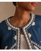 Cynthia B geborduurde petrolblauwe jas