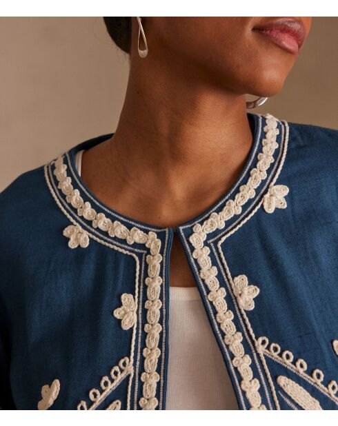 Cynthia B geborduurde petrolblauwe jas