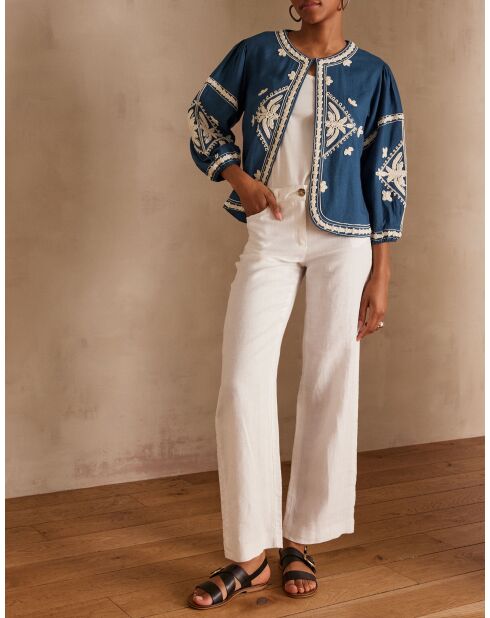 Cynthia B geborduurde petrolblauwe jas