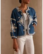 Cynthia B geborduurde petrolblauwe jas