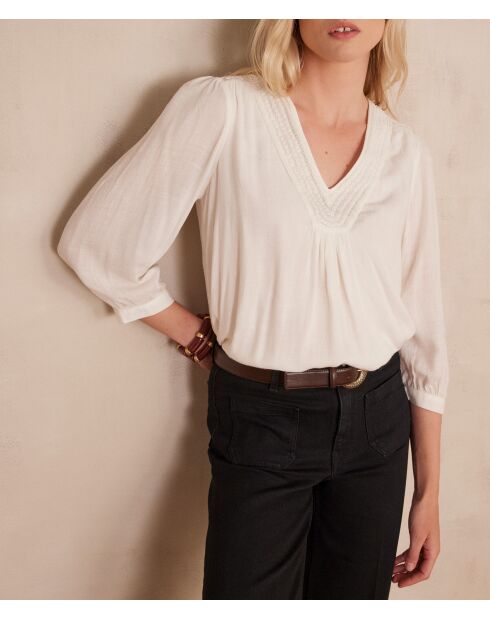 Taylor Bl ecrufarbene Stickbluse