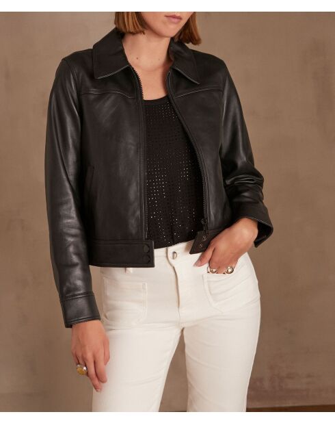 Blouson en cuir Nora Bl noir