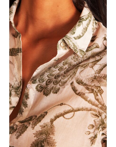 Colette Ch bedrucktes Hemd aus khakifarbenem Jo Canvas