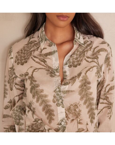 Colette Ch bedrucktes Hemd aus khakifarbenem Jo Canvas