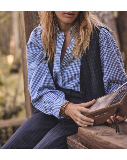 Hemelsblauw hemd met gingham Benedicte Bl