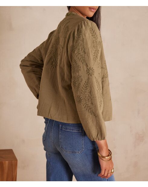 Pamina B Geborduurde kaki jas