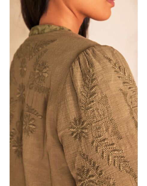 Pamina B Geborduurde kaki jas