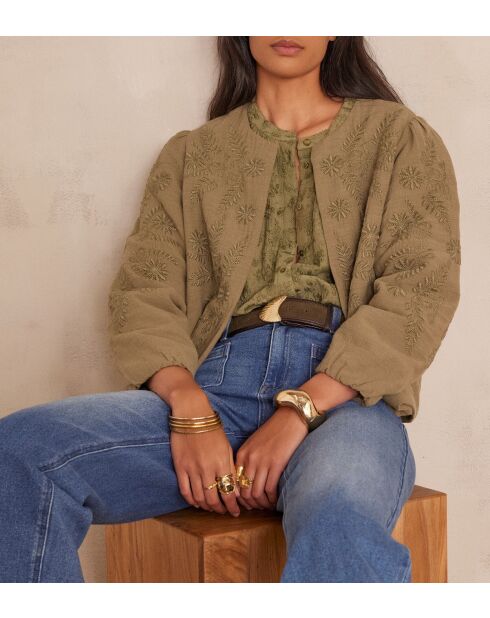 Pamina B Geborduurde kaki jas