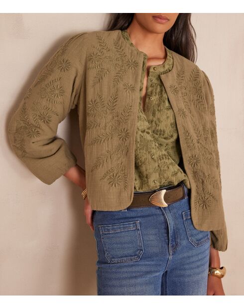 Pamina B Geborduurde kaki jas