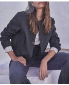 Cecile Bl Gestreifte Jacke - Anthrazitgrau meliert