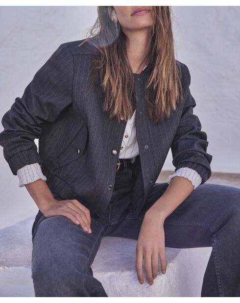 Cecile Bl-jack met strepen - antracietgrijs gemêleerd