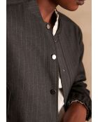 Cecile Bl Gestreifte Jacke - Anthrazitgrau meliert