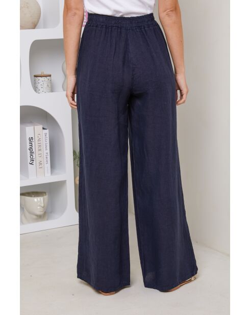 Marineblauwe broek van 100% linnen Tessia