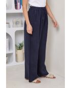 Marineblauwe broek van 100% linnen Tessia