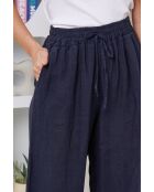 Marineblauwe broek van 100% linnen Tessia