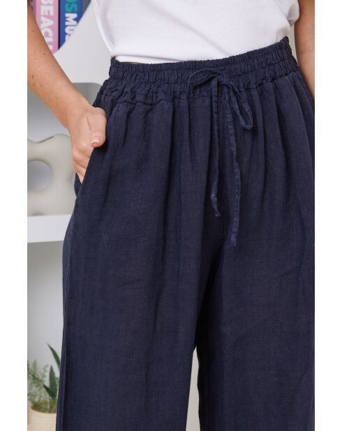 Marineblauwe broek van 100% linnen Tessia