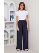Marineblauwe broek van 100% linnen Tessia