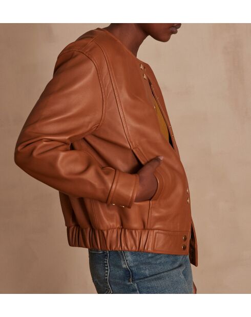 Bella Bl ockerfarbene Lederjacke