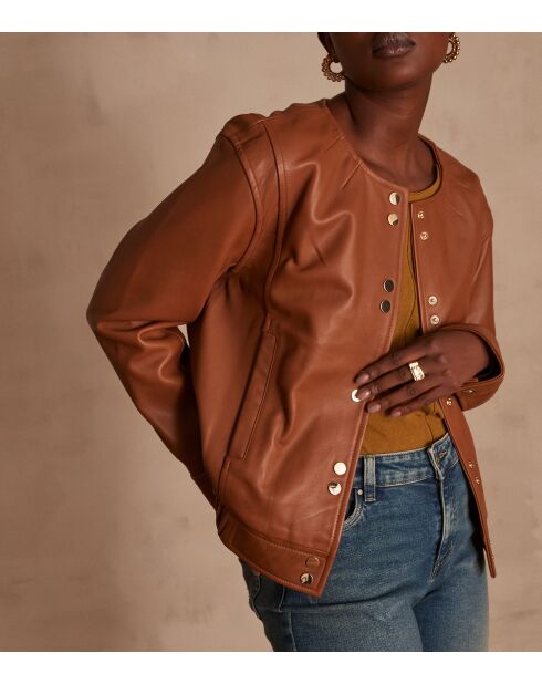 Bella Bl ockerfarbene Lederjacke